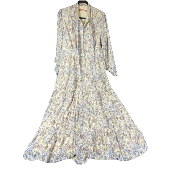 Gemma Albright Tiered Dress XL Maxi Tiered Long Slv‎ V-Neck Tie Romantic Cottage - Picture 3 of 16